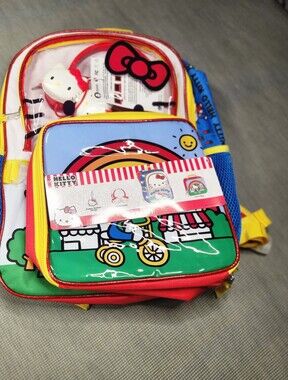 Hello Kitty Kids Backpack, 4 Piece Backpack Set Colorful Red, Blue & Yellow. New